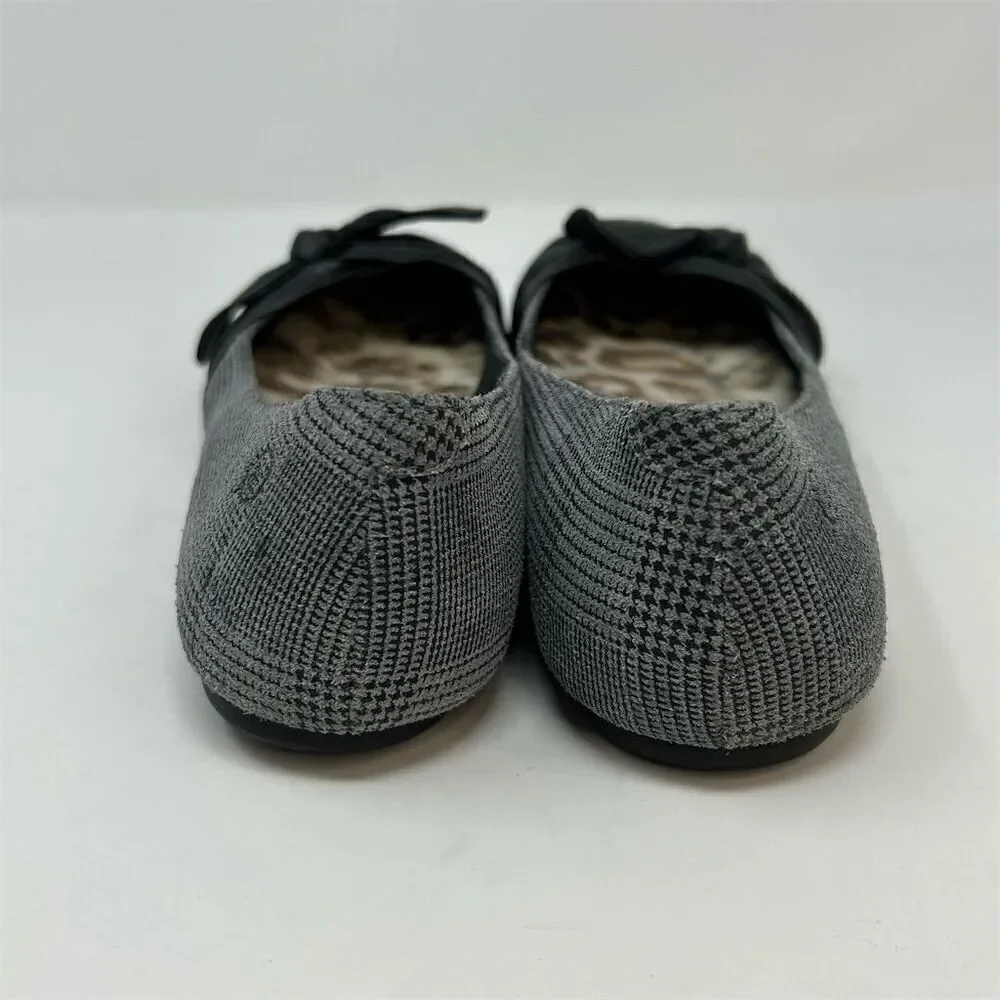 Born Women's Molly Ballet Flats Gray Plaid Black Bold Bow Size 9 Casual Fall
